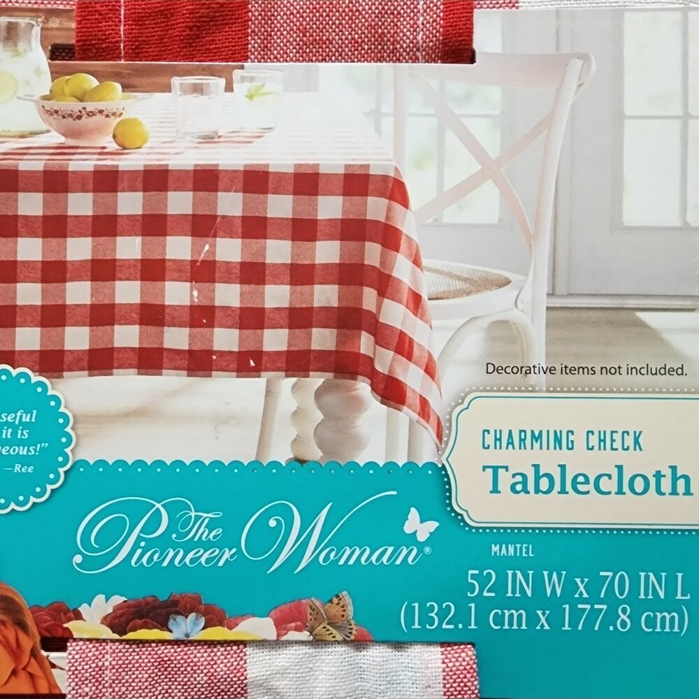 Pioneer Woman Charming Check Tablecloth Red White Picnic Oblong 52"W x 70"L